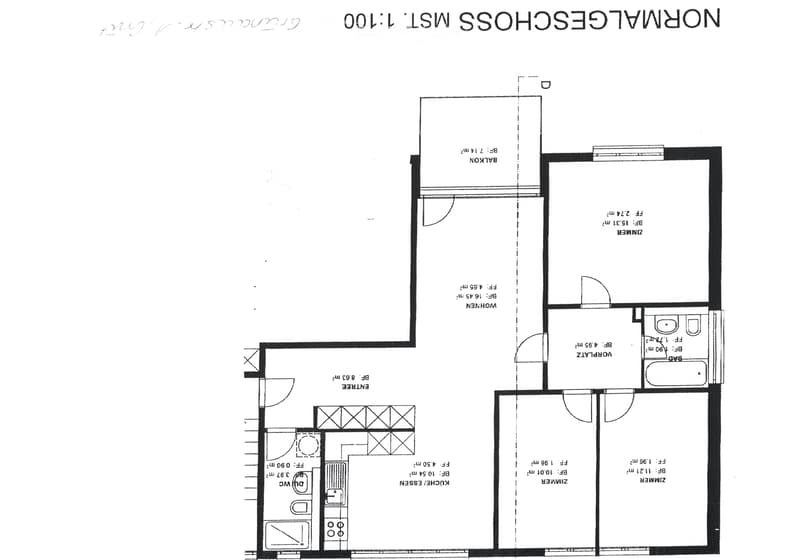 Floor plan of a 3-room apartment with a living room, bedroom, kitchen, and bathroom, including a balcony.