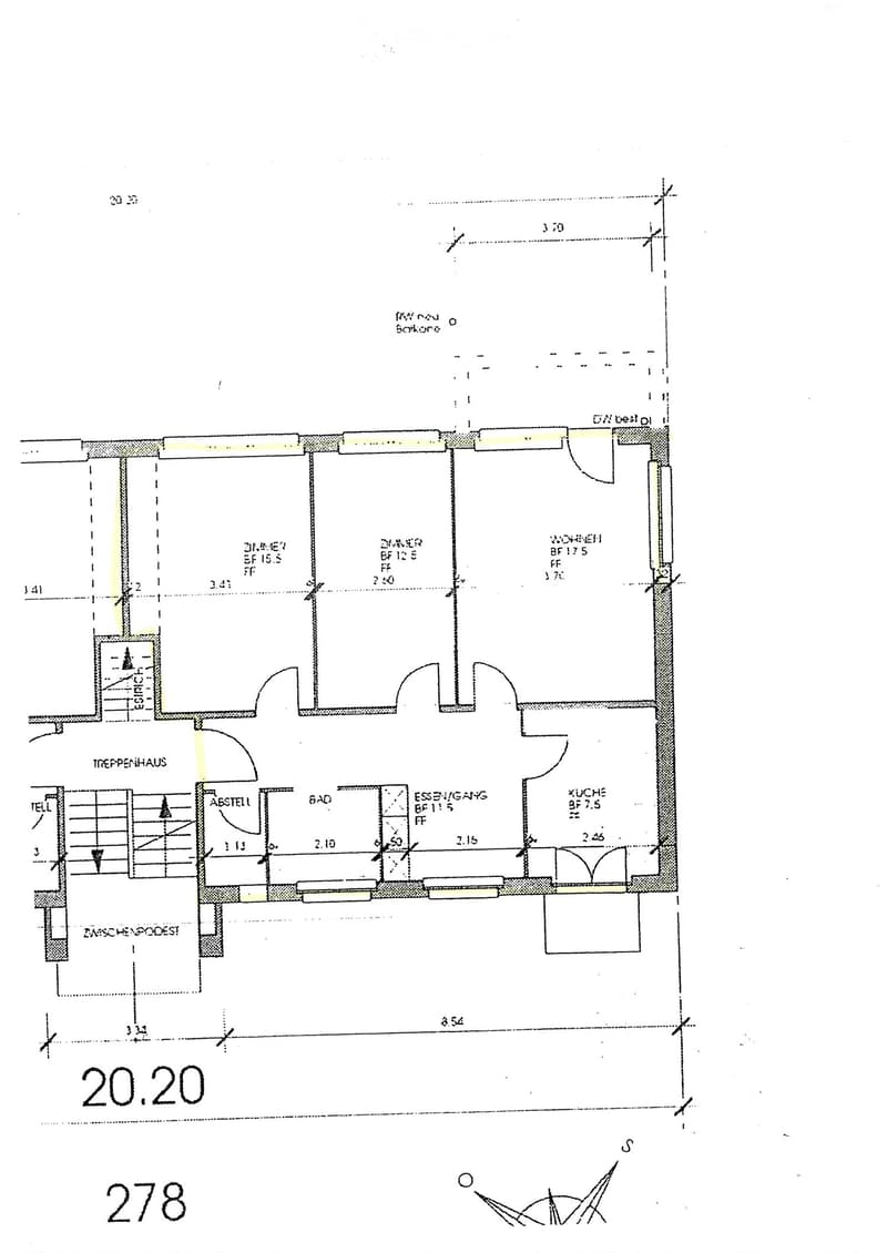 Floor plan showing a residential layout with labeled rooms including a kitchen, dining area, living room, and bedrooms.