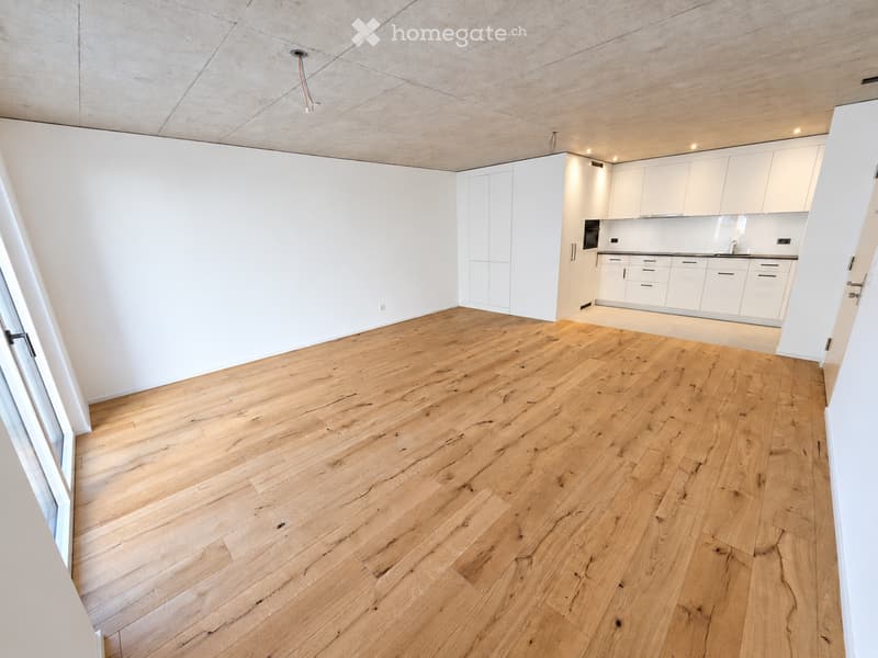 Empty room with light wooden flooring, white walls, and white cabinetry in the corner. No furniture or equipment present.