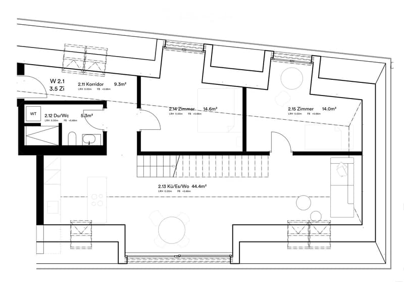 Floor plan showing a layout with multiple rooms including a kitchen, living room, bedrooms, and bathrooms.