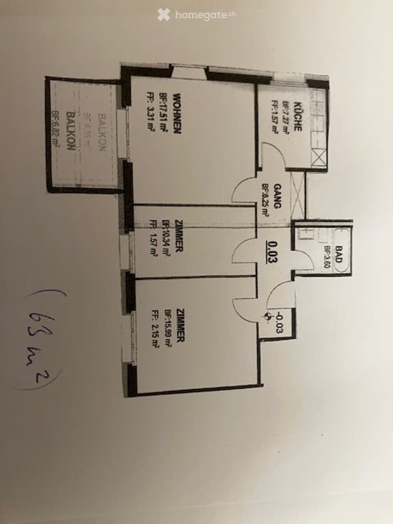 Floor plan showing a layout with a living room, kitchen, two bedrooms, and a balcony.