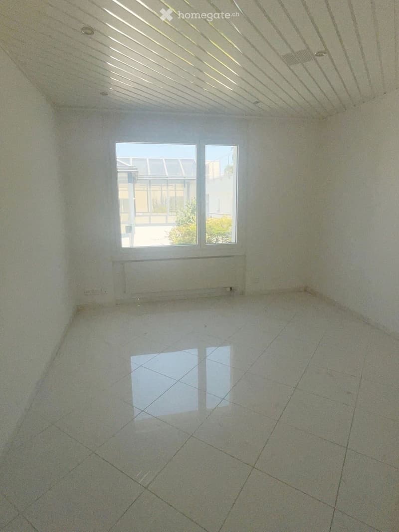 Empty room with white walls, tiled floor, and two windows allowing natural light to enter.