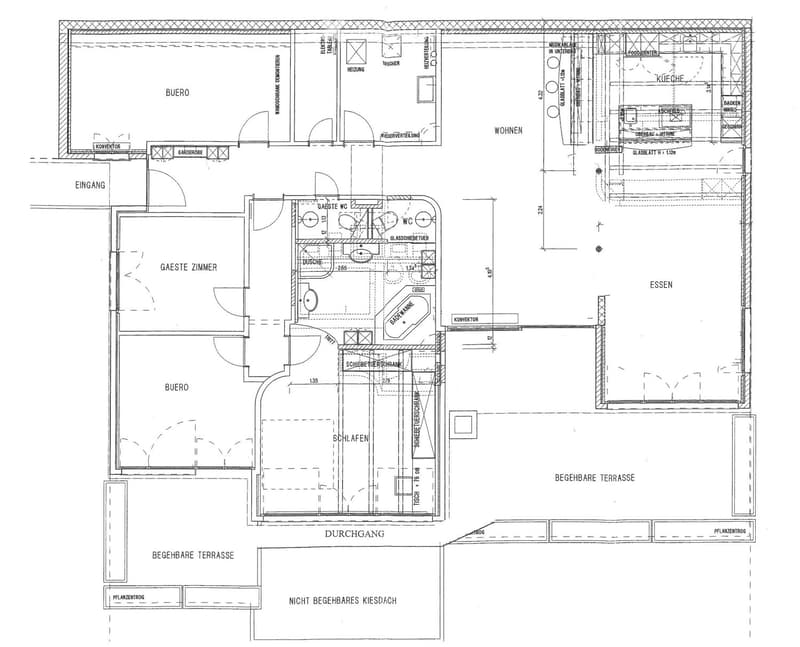Floor plan showing a multi-room layout including a kitchen, living area, bedroom, office, and accessible terrace.