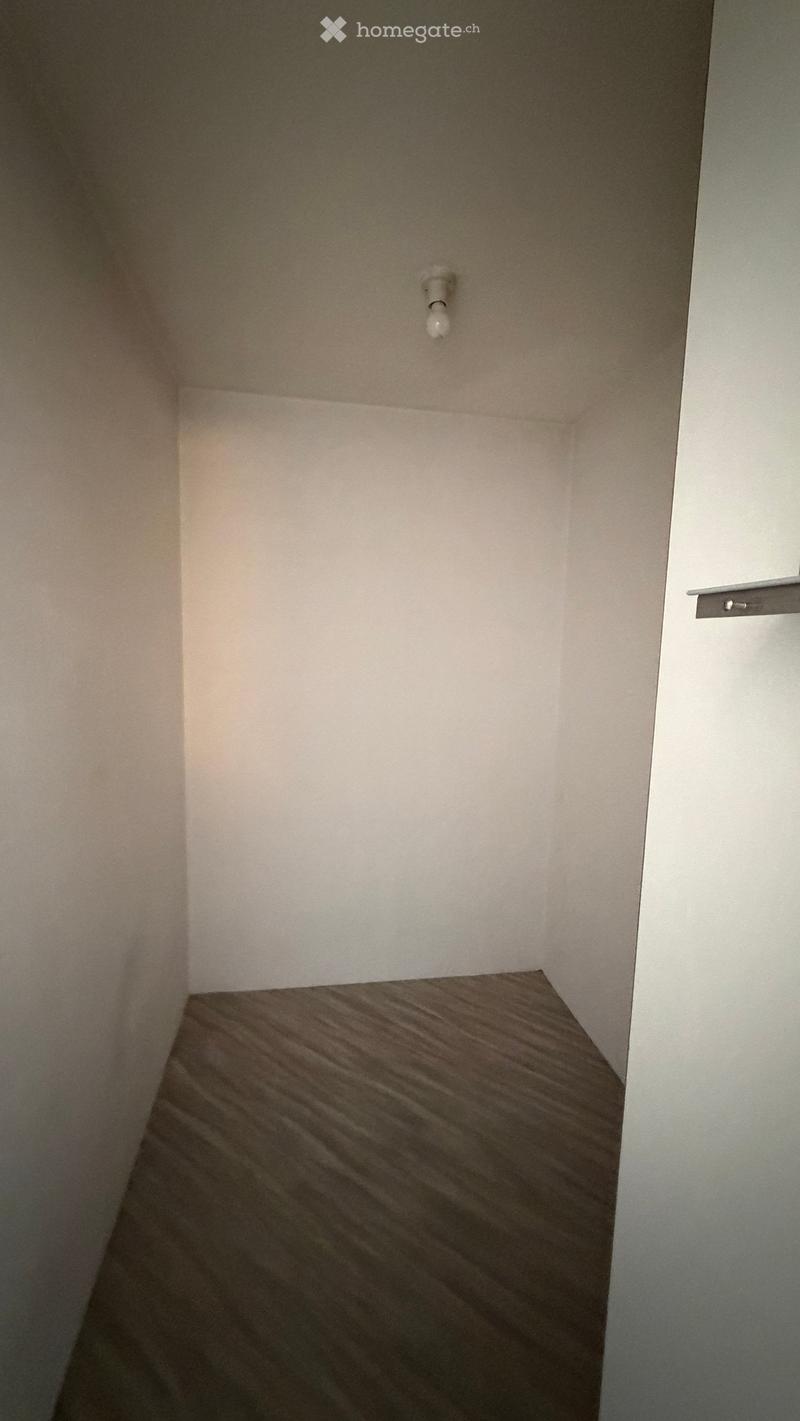 Empty room with light-colored walls and a wooden floor, featuring a single light fixture on the wall.