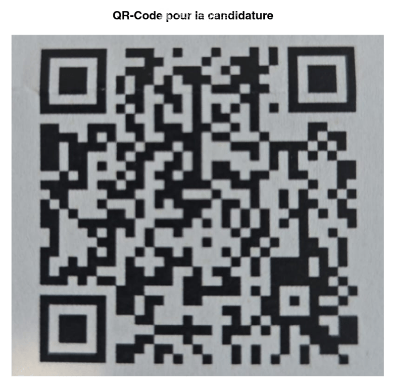 A QR code displayed on a white background with the text "QR-Code pour la candidature" above it.