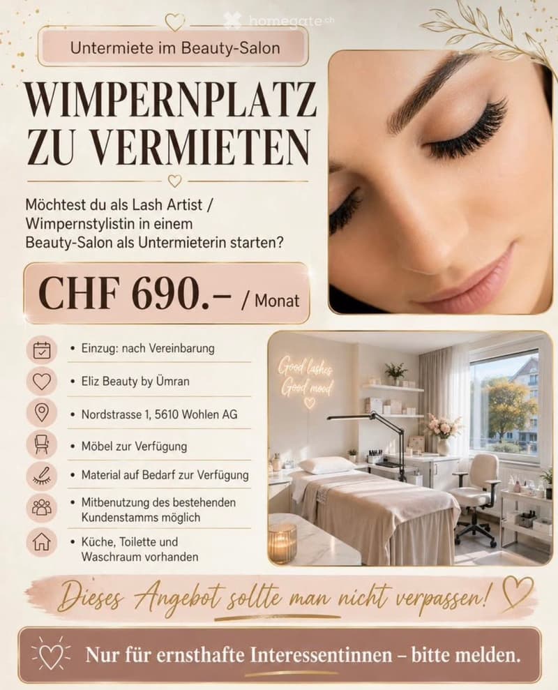 Well-lit room with a chair, table, lamp, shelf, and vase, suitable for a beauty salon or workspace.
