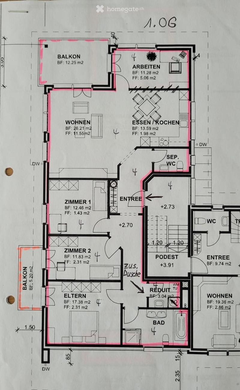 Floor plan of a 2-story house with living room, kitchen, 2 bedrooms, 2 bathrooms, balcony, and additional spaces including a study and utility area.