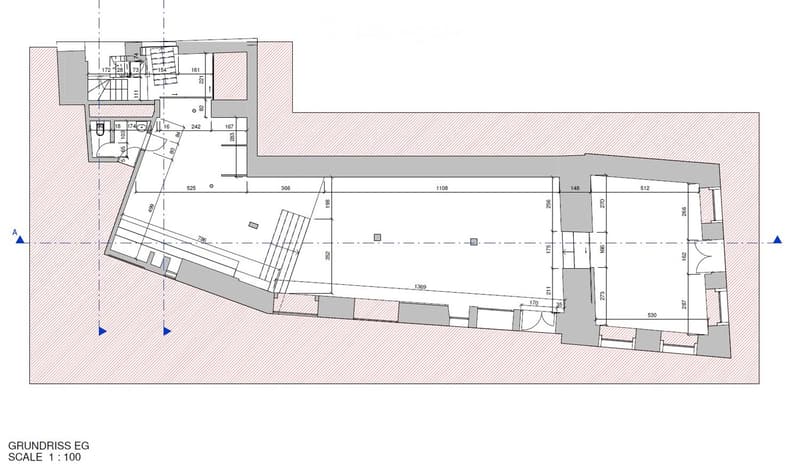 Ground floor plan showing multiple rooms, including a living area, kitchen, bedrooms, and bathrooms, with labeled dimensions.