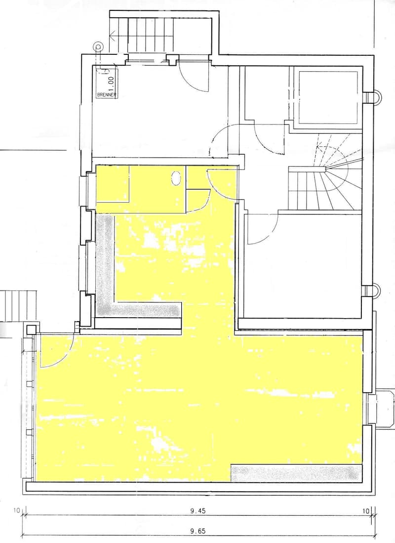 Floor plan of a residential space with multiple rooms including a living area, kitchen, bedroom, and bathroom.