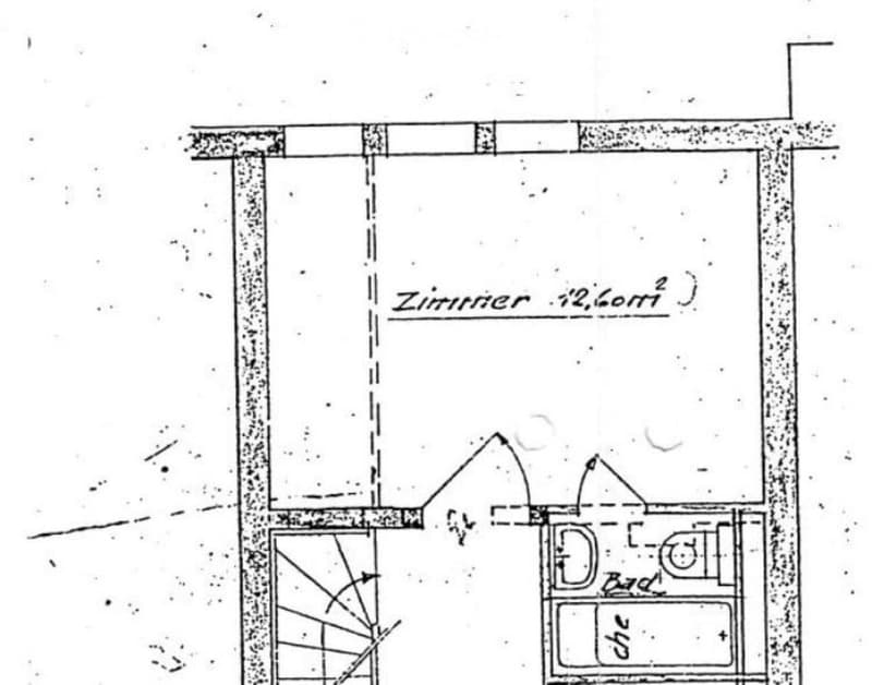 Floor plan of a room labeled "Zimmer" (12.60m²) with a bed and a closet indicated.