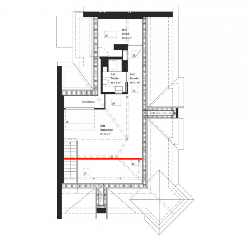 Floor plan of a multi-room apartment including a living room, kitchen, bedrooms, bathrooms, and hallway.