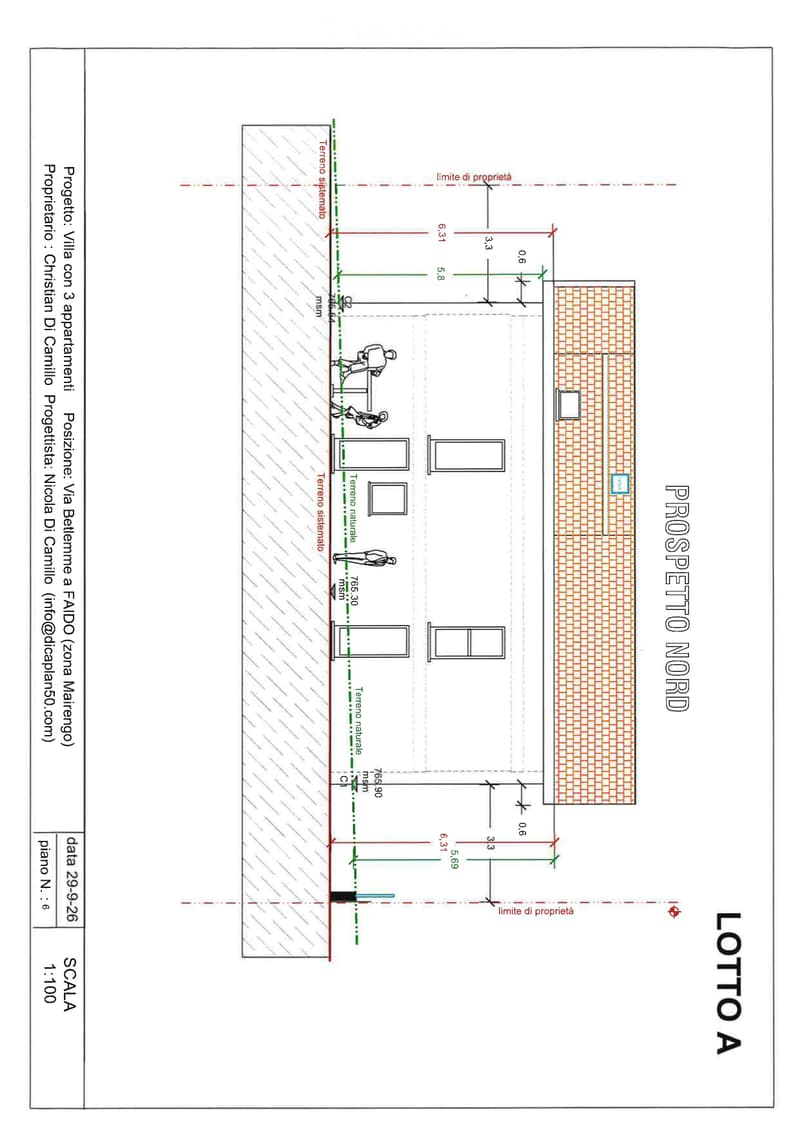 Floor plan of a villa with three apartments, showing layout and property boundaries.
