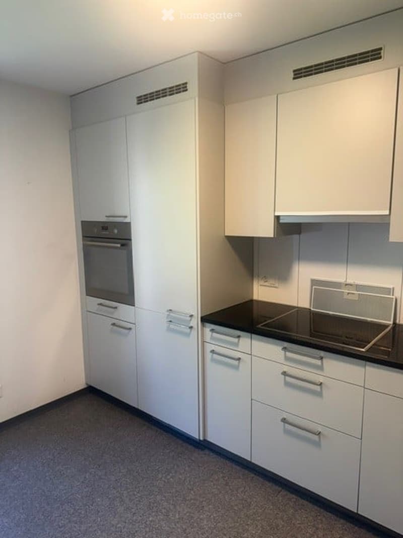Modern kitchen with white cabinets, an oven, an induction stove, and multiple drawers.