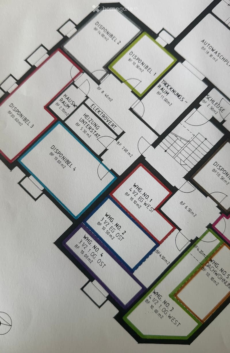 Floor plan showing multiple apartments and rooms, including living spaces, bedrooms, and utility areas. Each unit is labeled with square footage and room designations.