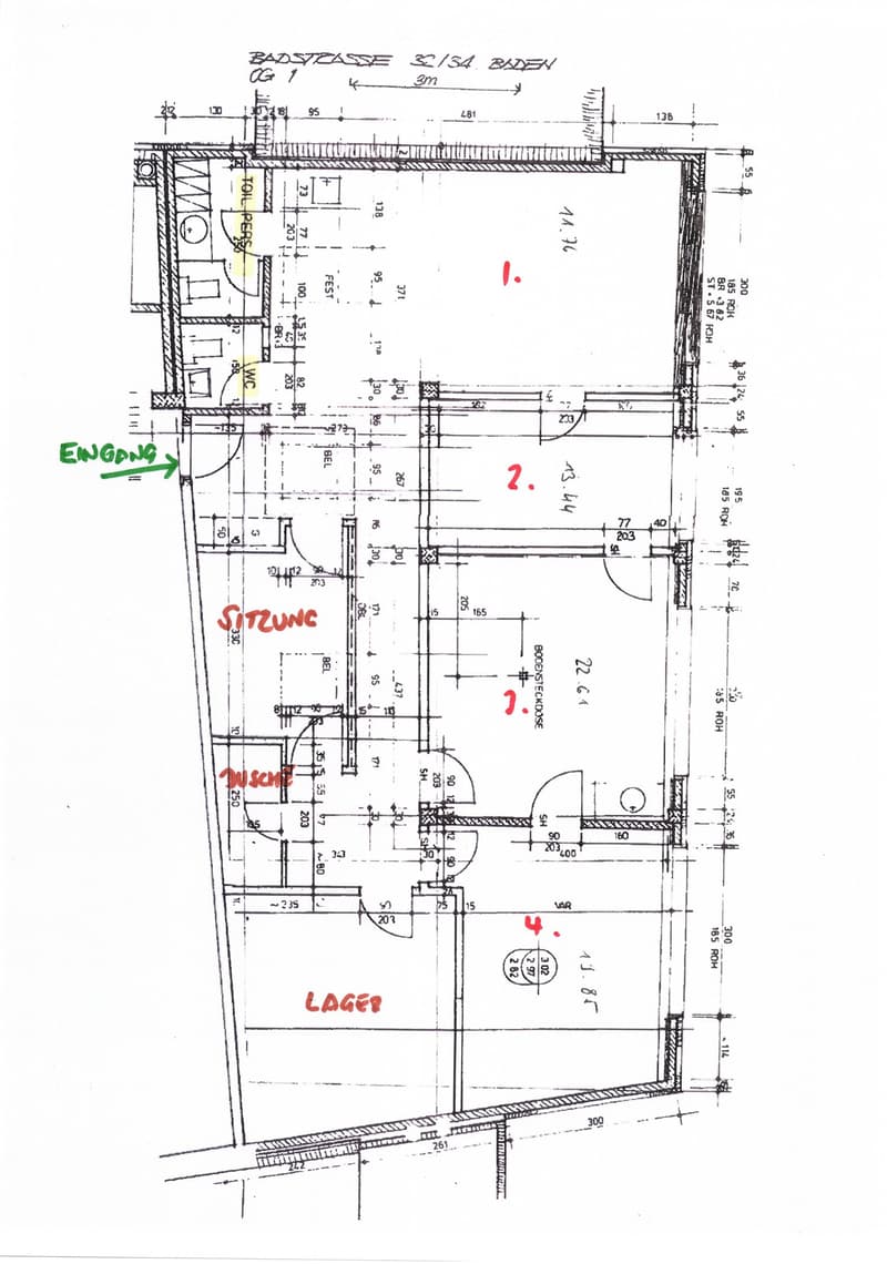 Floor plan showing a layout with labeled rooms including a bathroom, living room, dining room, kitchen, and storage area.