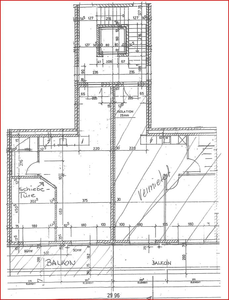Floor plan of a residential unit showing multiple rooms, including a living area, bedrooms, and balconies. Dimensions and structural details are labeled.