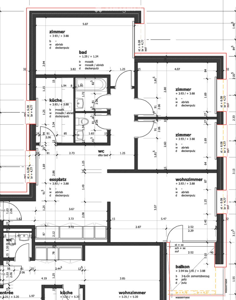Floor plan of a residential space with multiple rooms including a living room, kitchen, bedroom, bathroom, and balcony.
