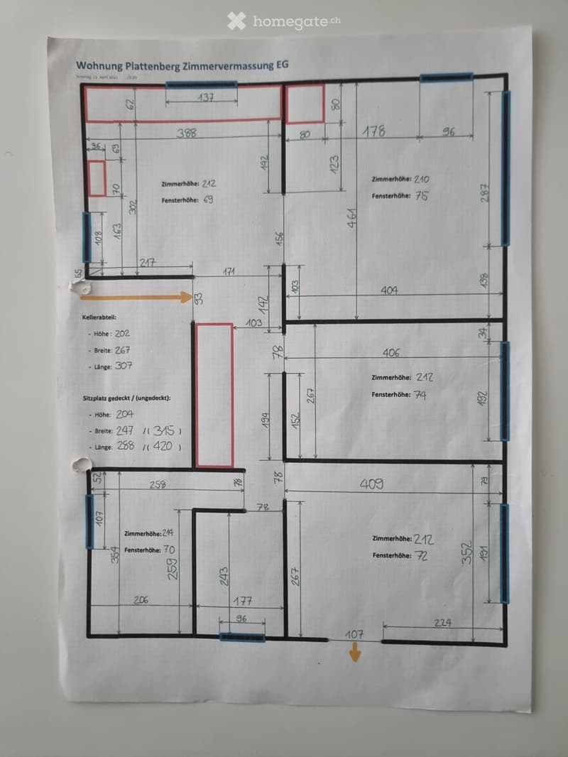 Floor plan of a residential unit on the ground floor, showing multiple rooms, dimensions, and measurements.