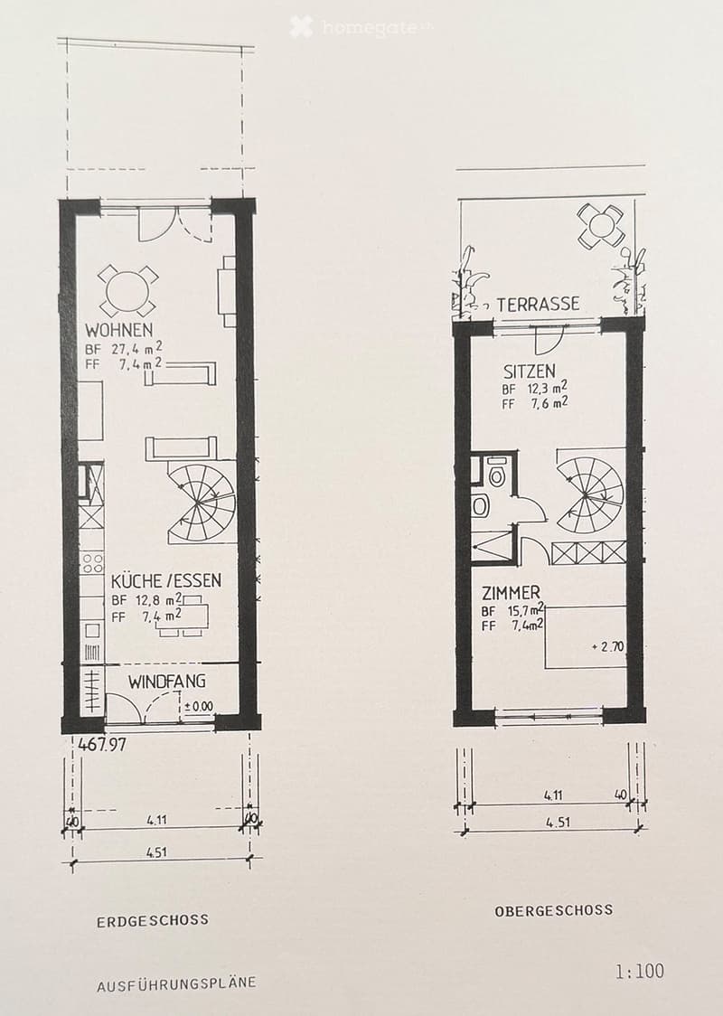 Floor plan of a two-story house with labeled rooms: living area, kitchen/dining, bedroom, and terrace.