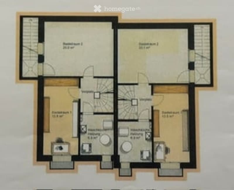 Floor plan of a 2-bedroom, 2-bathroom apartment with an open-plan living and dining area, kitchen, and hallway.