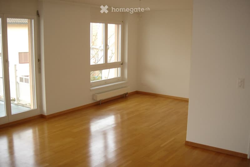 Empty room with wooden flooring, white walls, large windows, and a radiator under one window. No furniture or personal items are present.