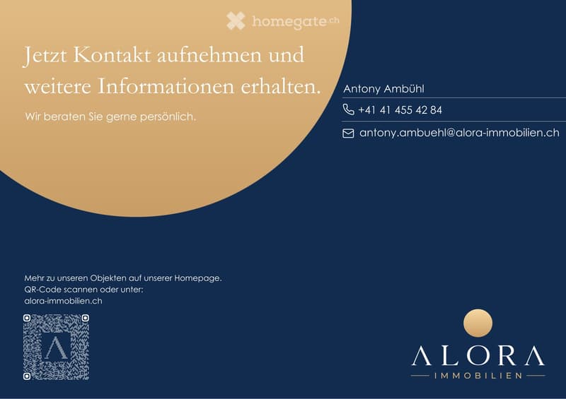 Business card for a real estate agent with contact information, logo, and QR code.