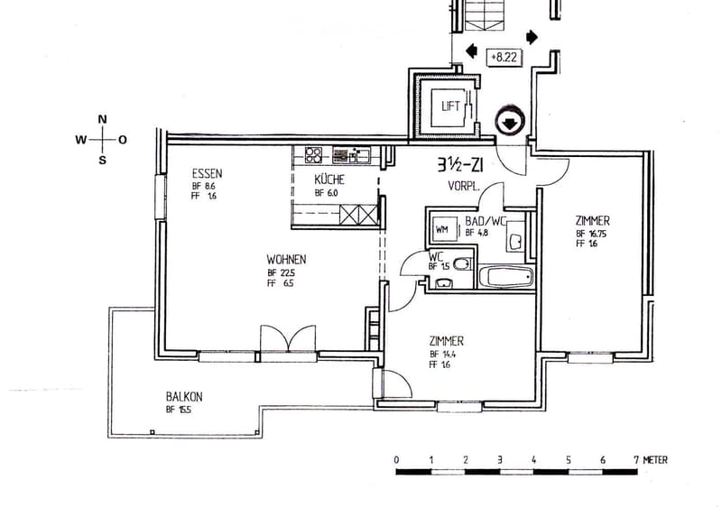 Floor plan of a residential unit featuring a living area, dining area, kitchen, two bedrooms, bathroom, and balcony.