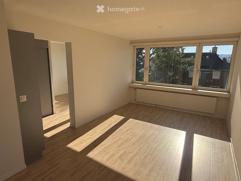 Empty room with wooden flooring, large windows, and a radiator. No furniture or equipment present.
