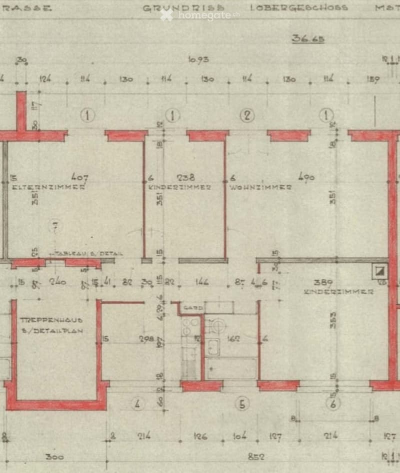 Floor plan of a two-story house with labeled rooms including living room, children's room, bedroom, hallway, and staircase.