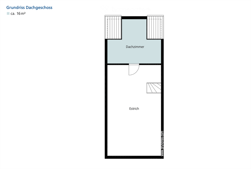 Floor plan of a roof floor with a bedroom and a closet.