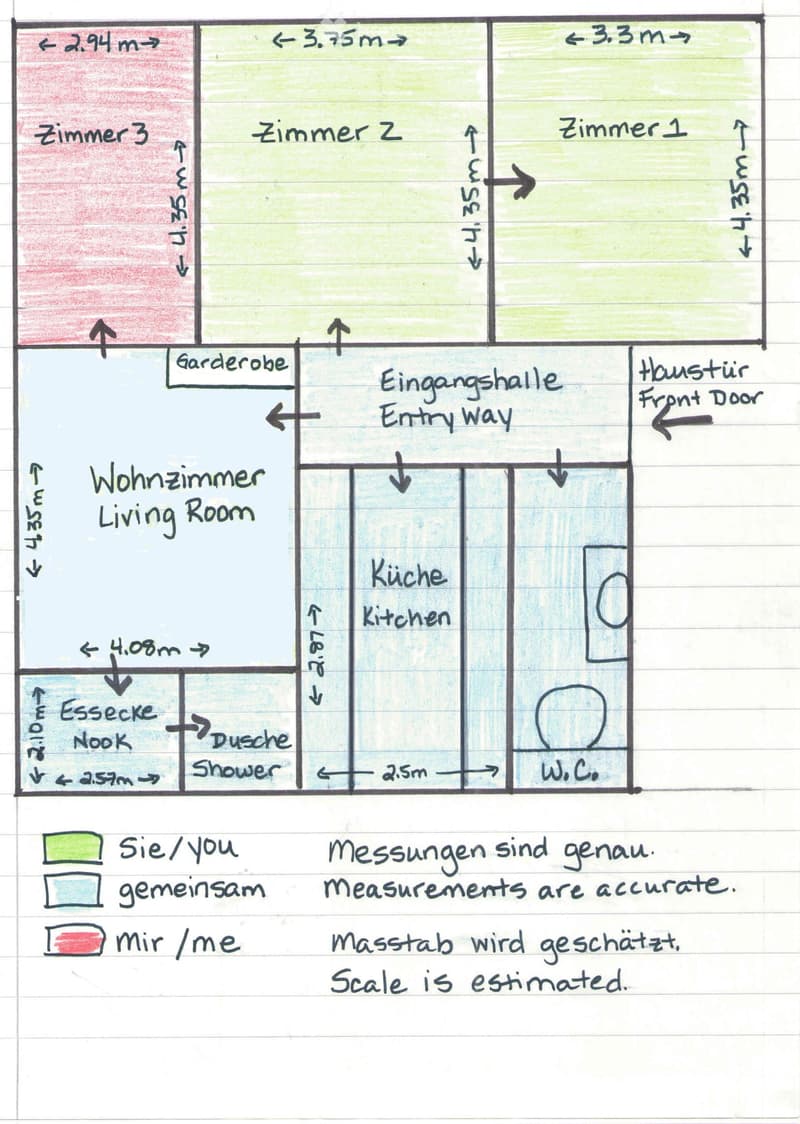 2 Rooms in a 4.5 room flat / 2 Zimmer in einer 4,5-Zimmer-Wohnung (2)