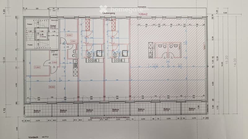 Floor plan showing a multi-room layout with labeled areas including a hallway, living room, kitchen, bedrooms, bathrooms, and balconies.