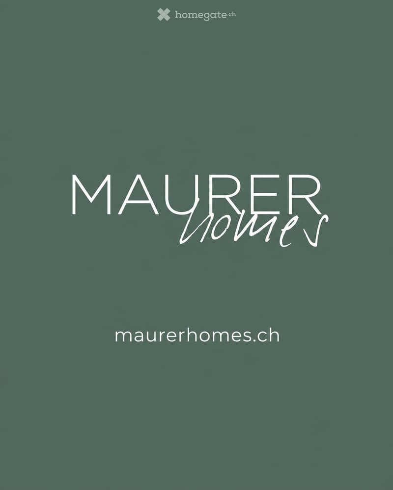 Green background with white text displaying the company name "MAUER HOMES" and the website "maurerhomes.ch".