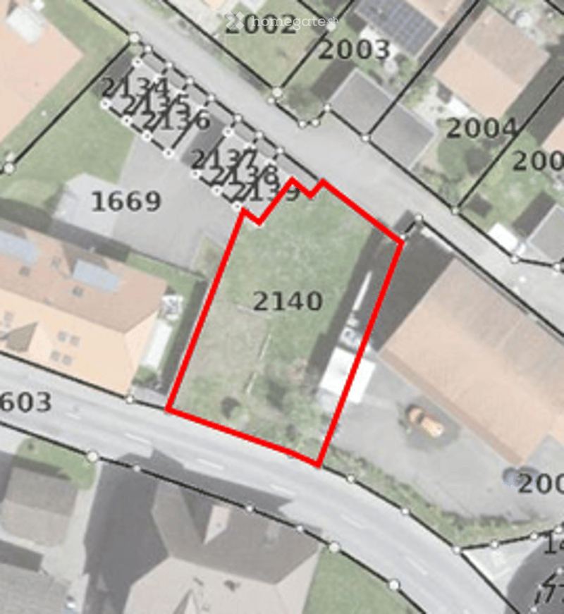 Aerial view of a property plot with labeled lot numbers and boundaries. The highlighted lot is marked as 2140.