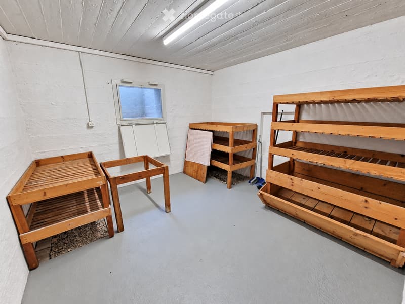 Empty room with wooden shelving units and a small window, no furniture or personal items present.