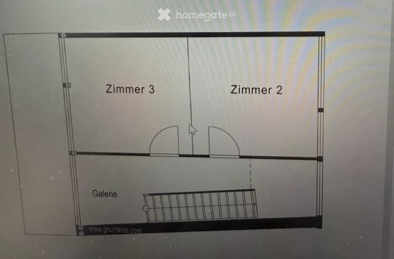 Floor plan showing three rooms: Zimmer 3, Zimmer 2, and Galerie, with labeled doors and a small staircase leading to the gallery.