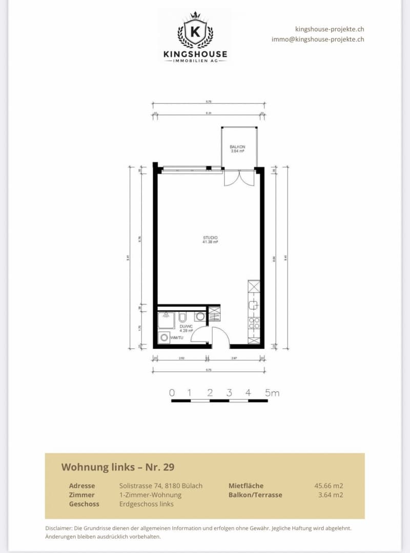 Floor plan of a 1-room apartment with a studio, balcony, and bathroom.