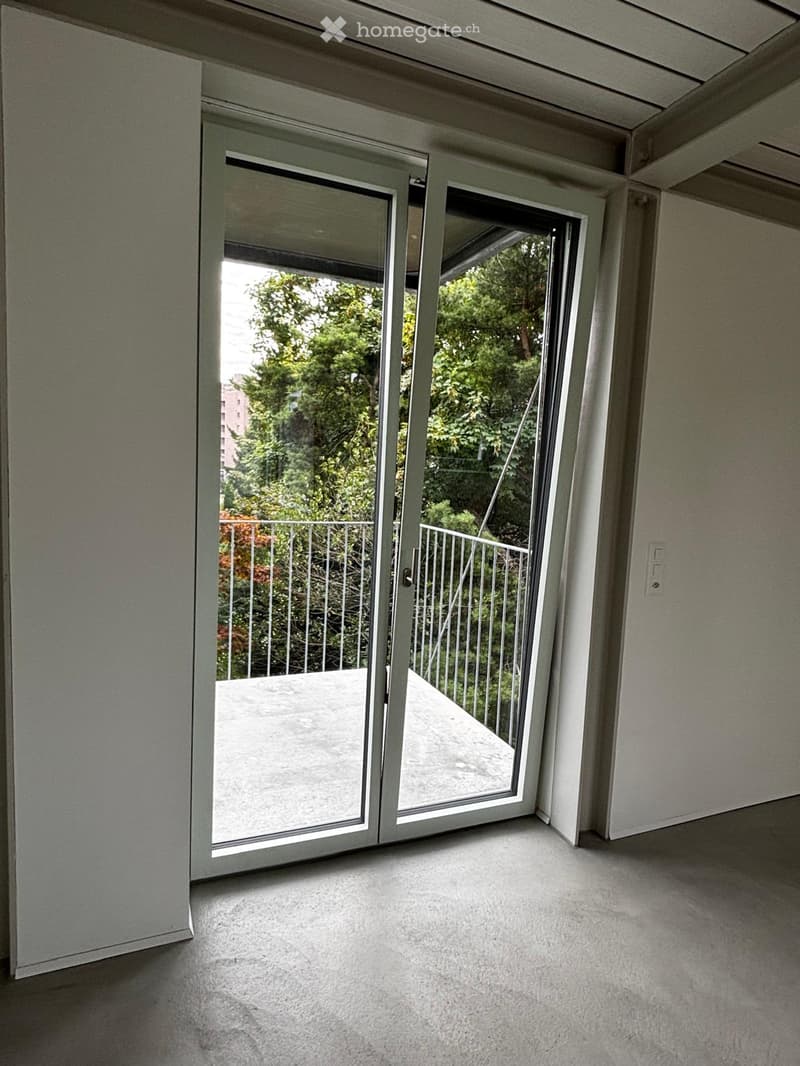 Empty room with large sliding glass doors leading to a balcony, light-colored walls, and carpeted floor.