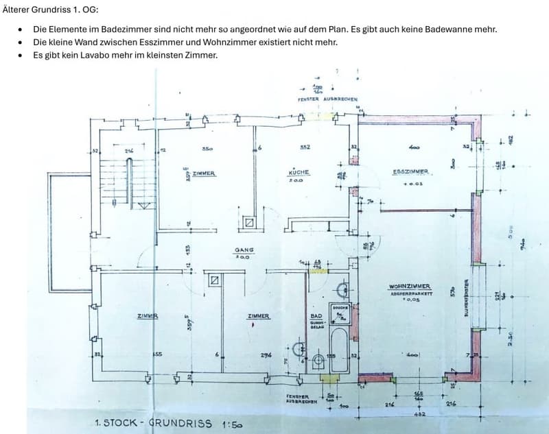Floor plan of a first-floor apartment showing a kitchen, living room, dining room, three bedrooms, a bathroom, and a hallway.