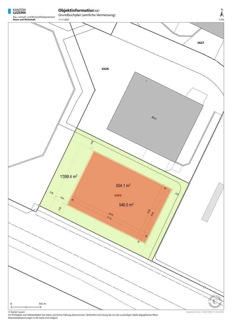 Official land registry plan showing property boundaries and measurements in square meters, with various labeled sections and dimensions.