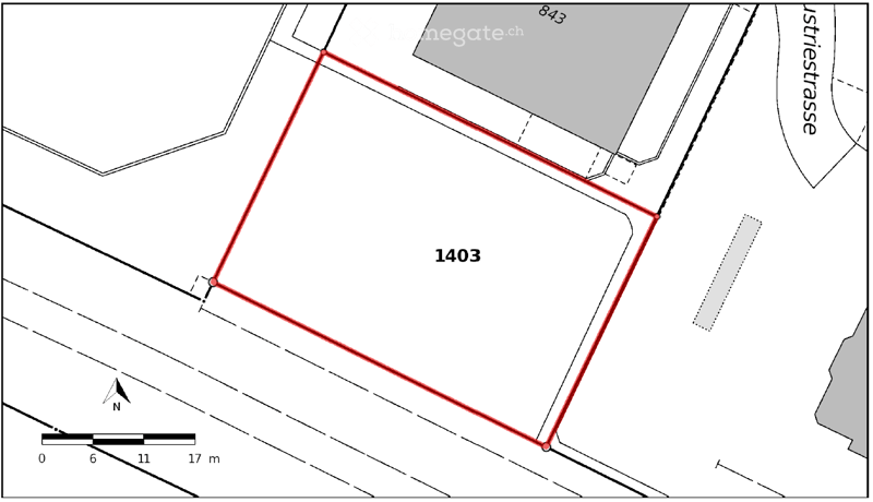 Floor plan showing a property plot with labeled dimensions and surrounding streets.