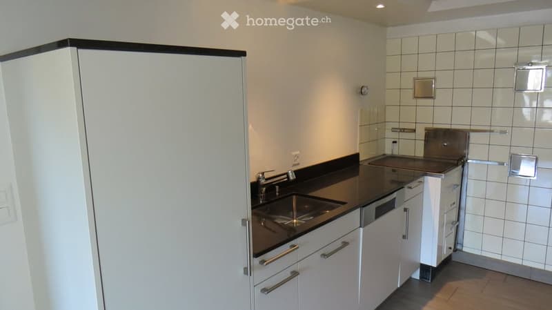 white cabinets, black countertops, sink, dishwasher, microwave, fridge