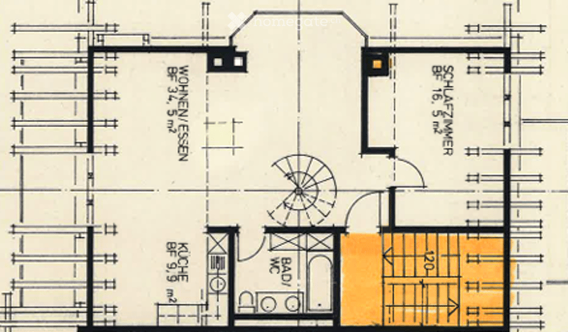 Floor plan showing a kitchen, bathroom, living room, and two bedrooms. Includes dimensions and room labels.