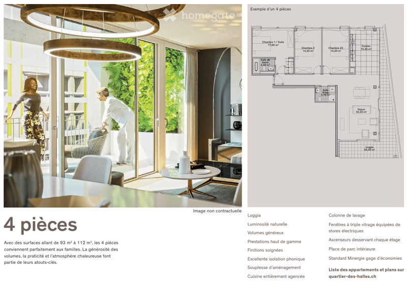 Floor plan of a 4-piece apartment layout, including living room, kitchen, bedrooms, and bathrooms.