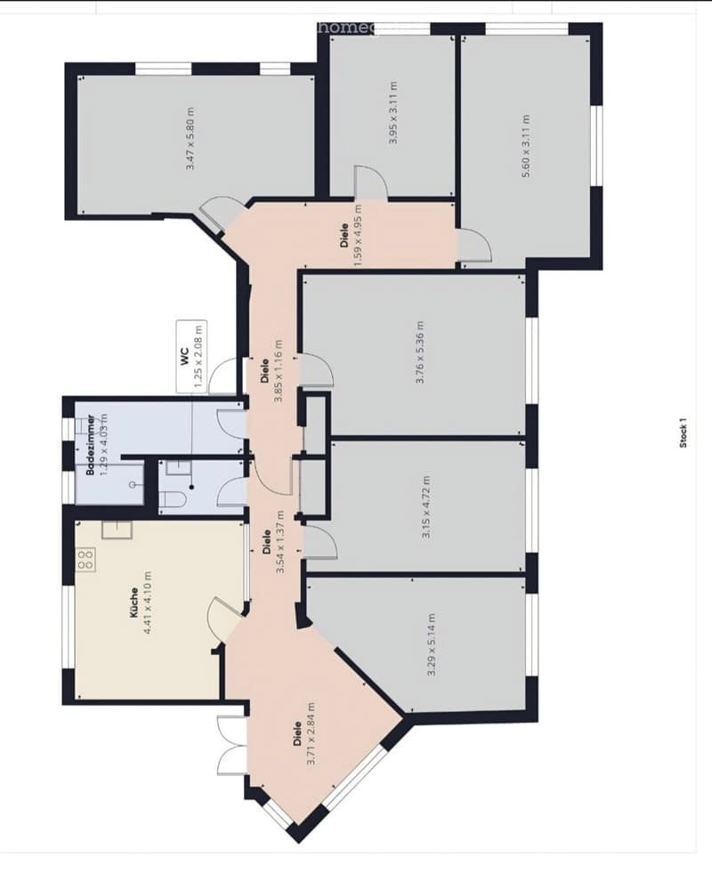 Floor plan of a residential unit featuring a living room, kitchen, bedroom, bathroom, and hallway.
