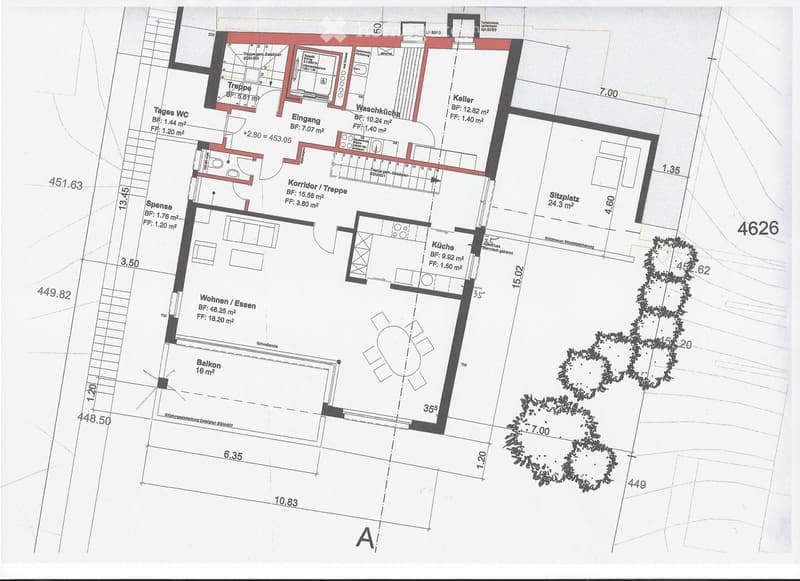 Floor plan of a residential unit showing living room, kitchen, bedroom, bathroom, entrance, hallway, and balcony.