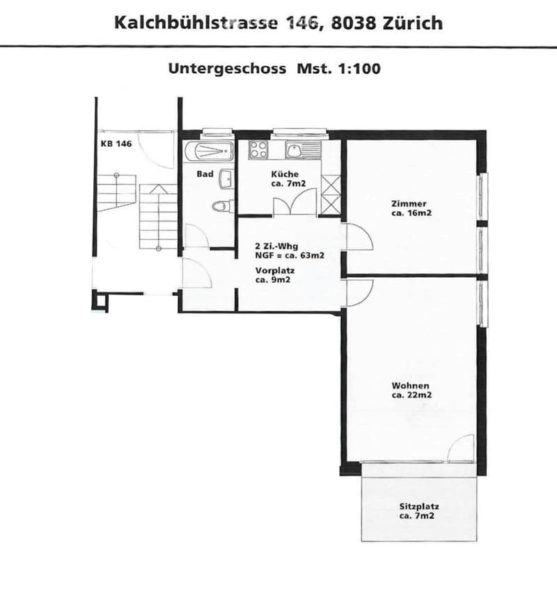 Floor plan of a basement level showing a bathroom, kitchen, living area, bedroom, and seating area.