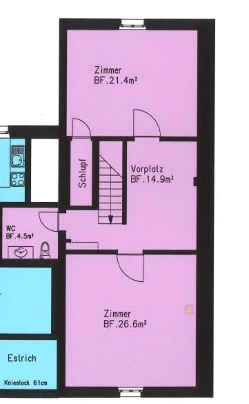 Floor plan of a 3-room apartment with a hallway, living space, bedroom, and bathroom.