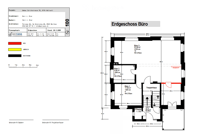 Top floor office layout with three offices, staircase, and a small reception area.