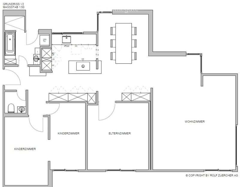 Floor plan of a house with multiple rooms including a living room, bedrooms, bathrooms, and a kitchen.